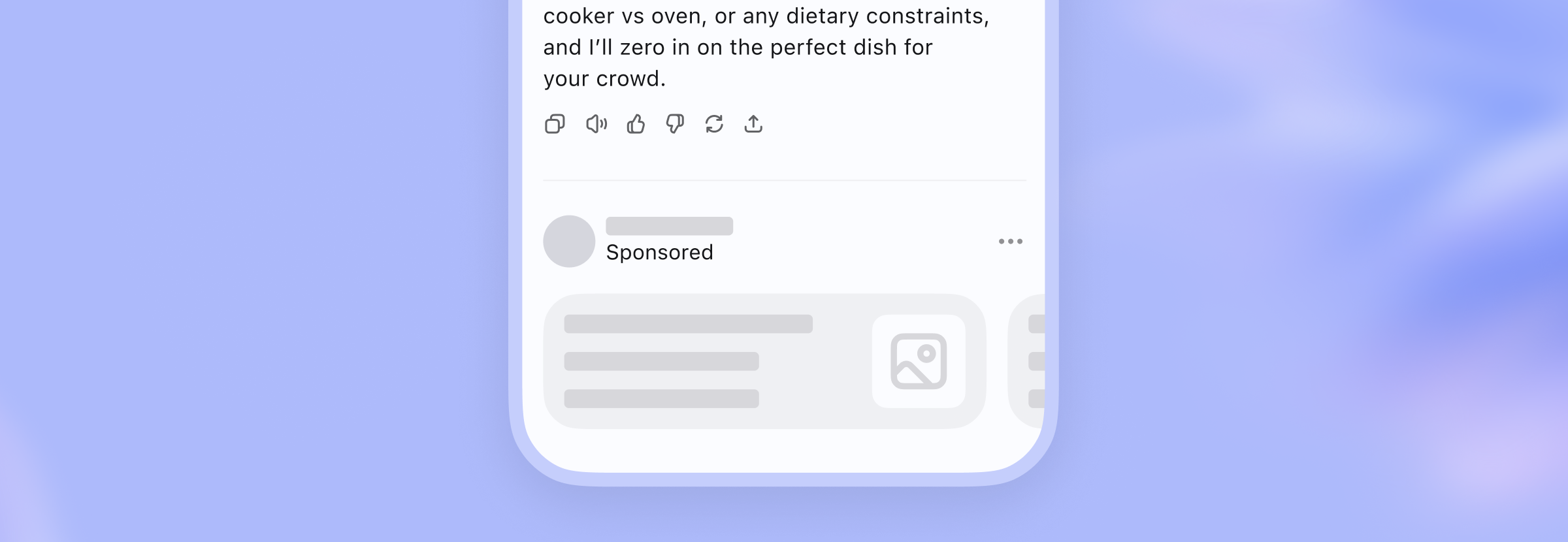 A sponsored product slot inside a ChatGPT conversation on a phone